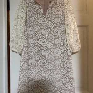 Chic Lace Long Sleeve Dress in Cream